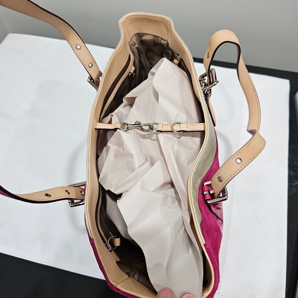 Vintage Coach Ltd Ed Signature Pink Wave Gallery Tote Bag Suede 1441 Multicolor - Picture 10 of 14